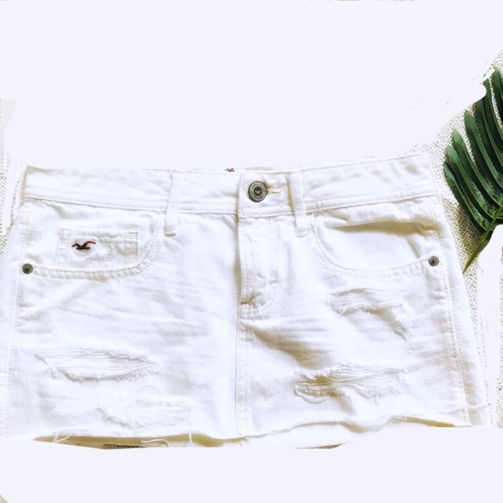 Hollister Distressed White Denim Mini Skirt -  24